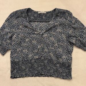 Abercrombie & Fitch Navy Blue Floral Cropped Top | Short Sleeve | Size XL